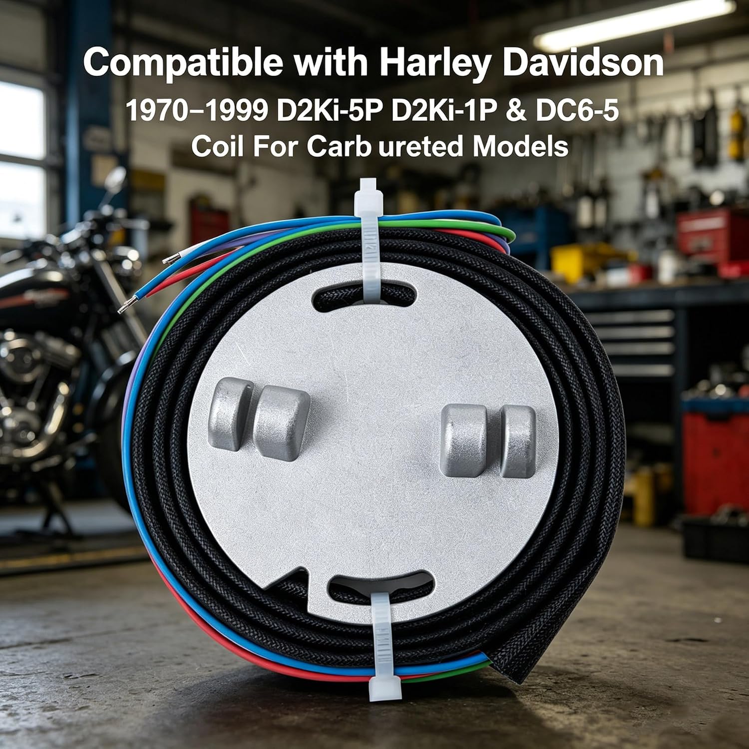 Ignition Coil Kit Compatible with Harley Davidson 1970-1999 Carbureted Models, D2Ki-5P 2000i Electronic Ignition Module with D2Ki-1P & DC6-5 Coil, Programmable