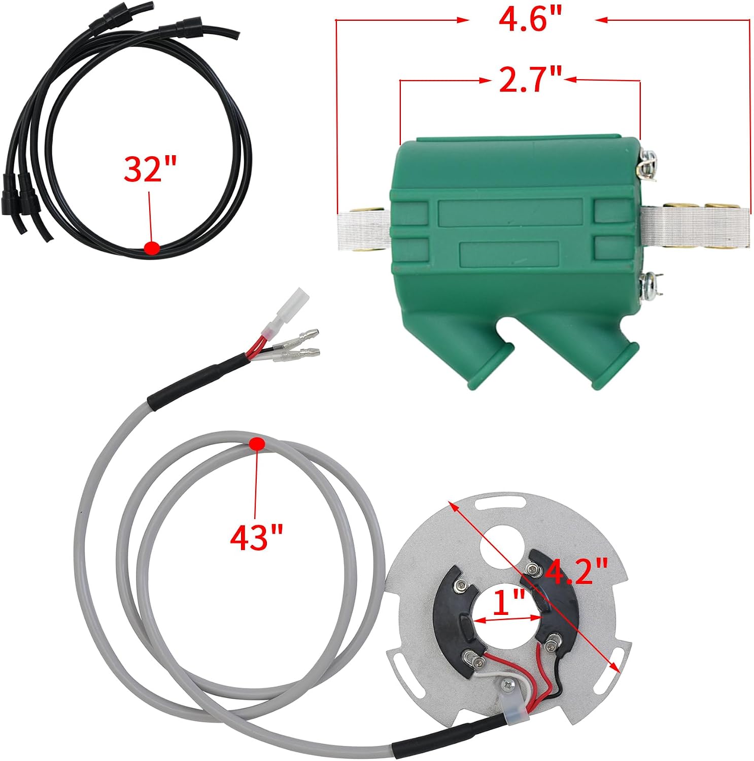 Electronic Ignition Coil & Spark Plug Wires Kit Compatible with Kawasaki KZ900 KZ1000 KZ1100 4-Cyl 1973-1985, Part DS2-1/DC1-1/DW-200