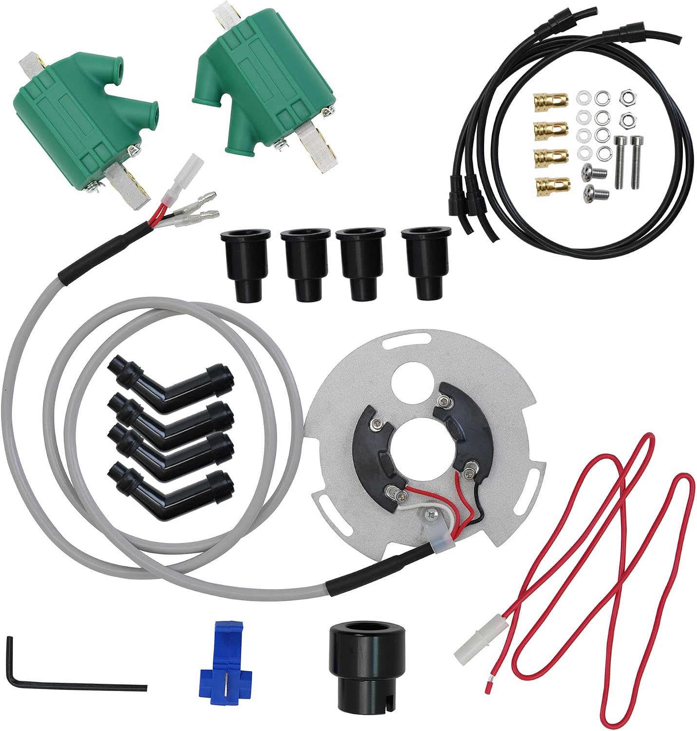 Electronic Ignition Coil & Spark Plug Wires Kit Compatible with Kawasaki KZ900 KZ1000 KZ1100 4-Cyl 1973-1985, Part DS2-1/DC1-1/DW-200